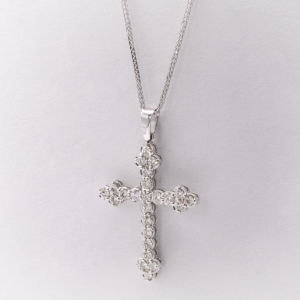 White Gold Diamond Cross Ort with 0.95 ct Natural Diamonds