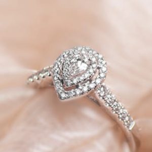 White Gold Engagement Ring Ear Drop with 0.53 ct Natural Rounded Diamonds
