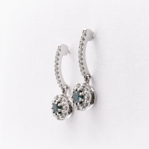 White Gold Earrings Flower with 0.46 ct center Blue enhanced Diamond and 0.60 ct natural Diamonds
