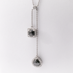 White Gold Pendent with 1.8 ct Black Diamonds and 0.30 ct surrounding Diamonds