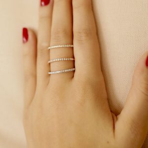 White Gold Ladies Ring Band with 0.2ct Diamonds Half Front