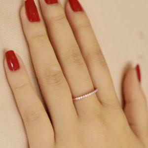 2498 Yellow Gold Ring Half Band with 0.1 ct Natural Round Diamonds