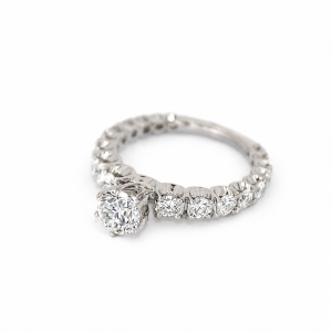 White Gold Diamond Engagement Ring Solitaire with 0.91 ct Round and 1.04 ct surrounding Natural Diamonds