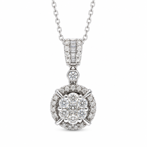 White Gold Halo Diamond Pendent with 1.01 ct Natural Diamonds