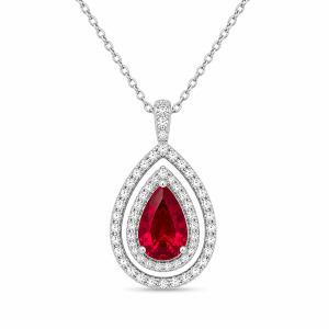 White Gold Pendent with 1.24 ct Ceter Ruby and 0.46 Diamonds