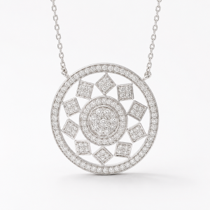 White Gold Chess Diamond Necklace with 1.50 Ct Natural Diamonds