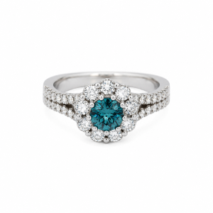 White Gold Ring with 0.70 Center Blue Diamond surrounded by 0.85 ct natural Diamonds